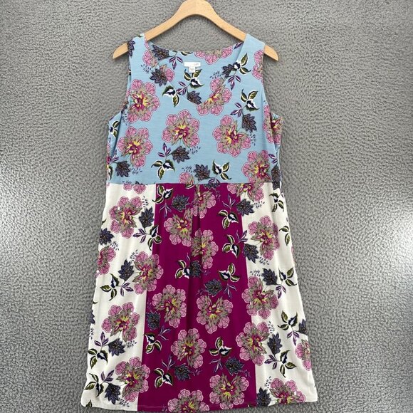 J Jill Dress Womens Medium Petite Blue Multi Floral Pattern Mix Shift Pleated - Picture 1 of 10